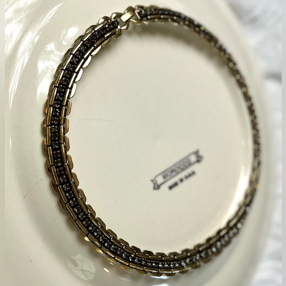 60s Vintage Gold Tone Chain Necklace Costume Collar Length Rhinestone Heavy Link - Picture 3 of 8